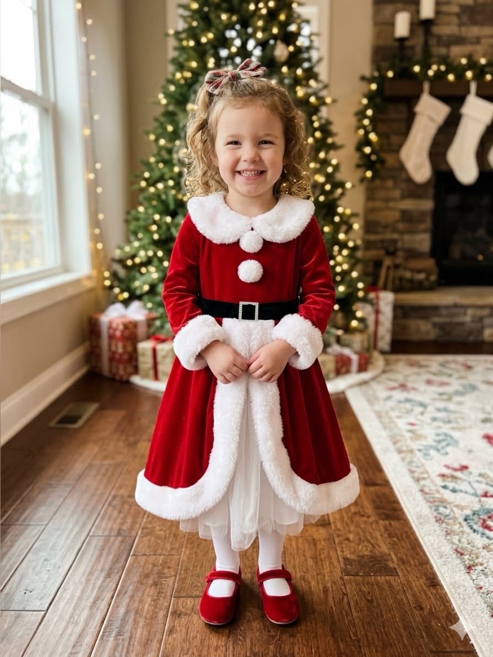 Blueberi Boulevard Girls Santa Claus Holiday Red Velvet Dress Knee Length Size 4